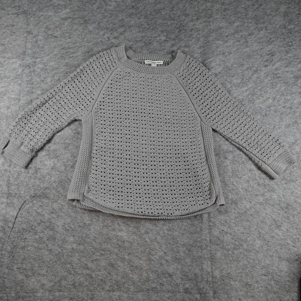 Cotton by Autumn Cashmere Sweater Womens Small Gray Open Knit Crew‎ Neck Chunky
